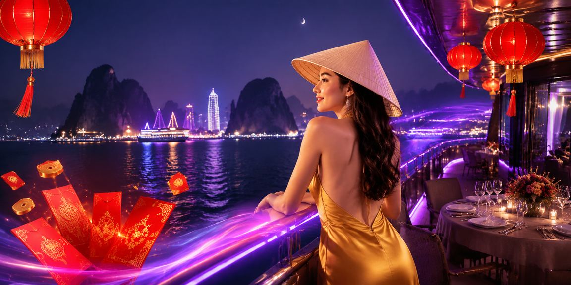Vịnh Hạ Long với phong bì đỏ may mắn và không khí lễ hội truyền thống Việt Nam